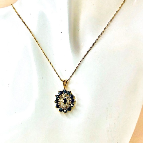 Sapphire and Diamond Vermeil Pendant & 14kt Yellow Gold Spring Clasp Necklace - Picture 5 of 16